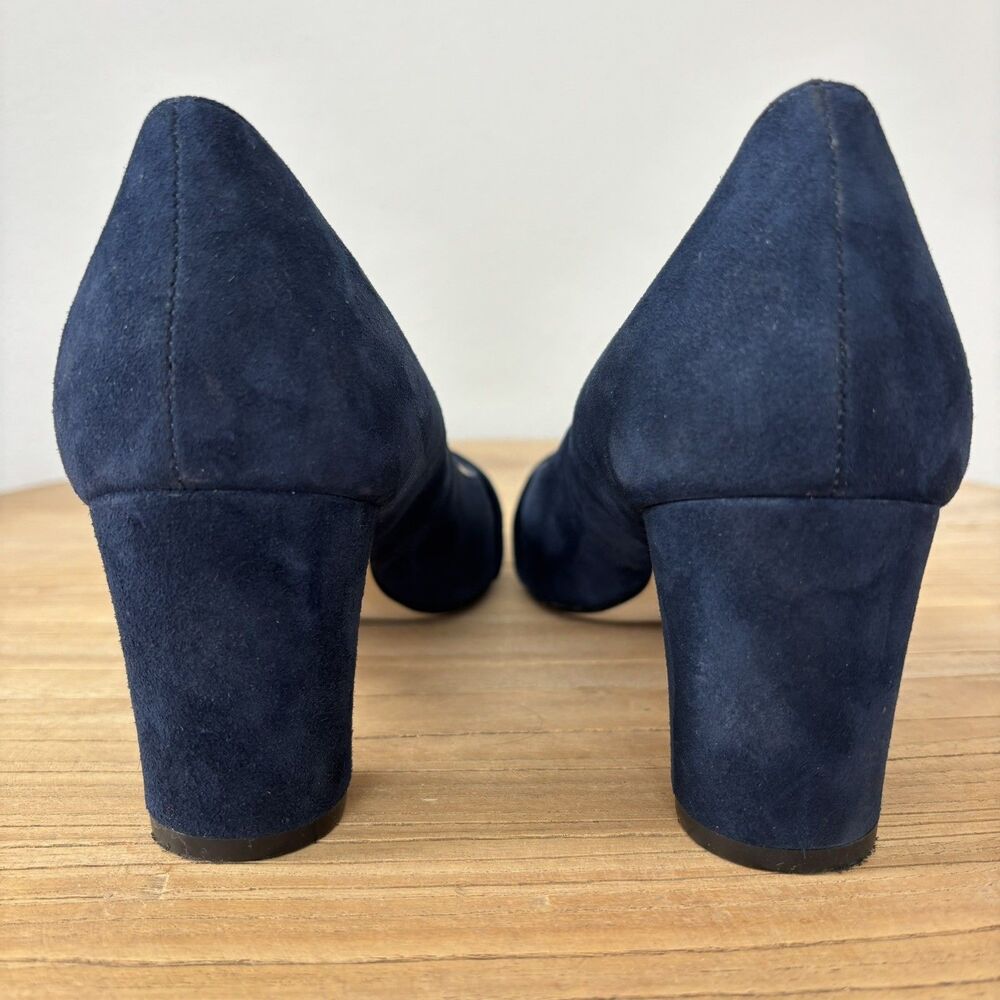 Talbots Navy Suede Leather Pumps Block Heel Size 8.5M Rhinestone Glam Event Chic - Picture 7 of 12